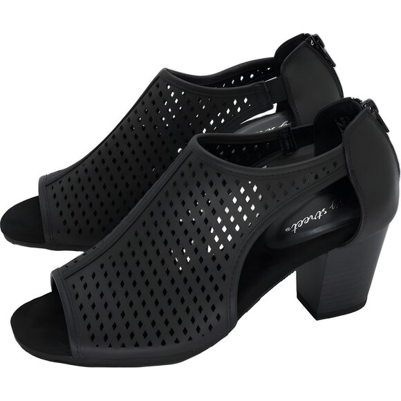 Easy Street Amiri Block Heel Peep Toe Sandals Black Women's US 10M - Picture 2 of 6